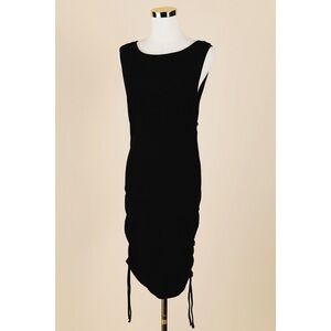 Sz 2 Good American Black Ribbed Ruched Tank Mini Dress Organic Cotton NWT